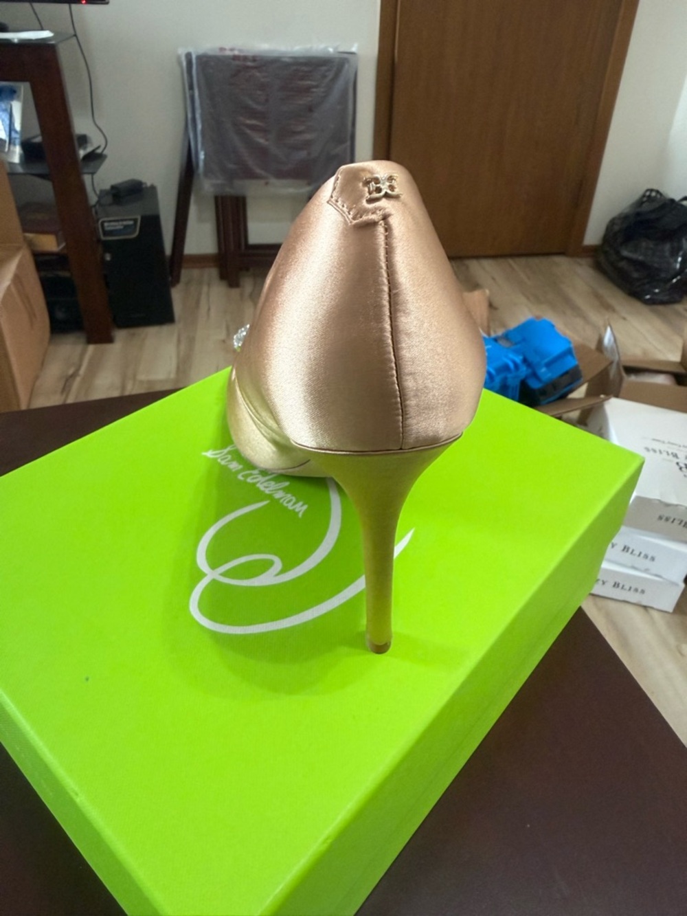 Sam Edelman Blush Satin Pointed-Toe Pump with Crystal Buckle - Picture 6 of 11